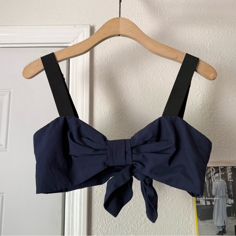 WILLIAM OKPO navy blue black‎ cropped tie back tank top